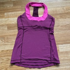 Canotta Lululemon rosa iper righe lampone Glo leggera collo a scoop rete schiena 6