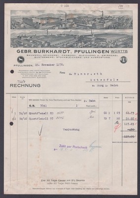 Rechnung Burkhardt Pfullingen Wäscherei Pfullingen Sportflanell Mode 1929