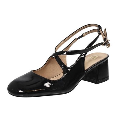 Gold & Gold Slingback Pumps mit mittlerem Absatz und schwarzem Riemen - Größe 39 [24