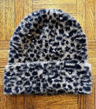 Leopard Print Textured Beanie Cap Women  s DKNY