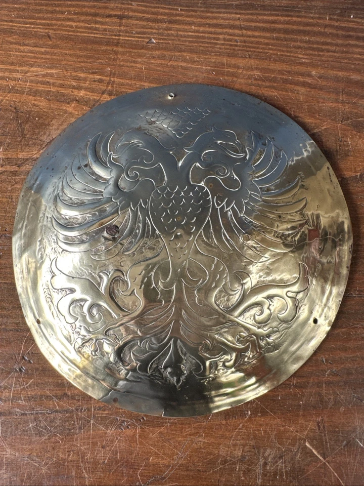 PLAQUE MULETIÈRE ARMOIRIE Prussienne Étrangère LAITON ART POPULAIRE XVIII - Photo 1/4
