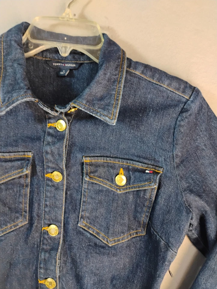 Tommy Hilfiger Mujer Vestido 4 Azul Denim Cinturón Cuello Manga 3/4 Informal Foto 4 de 4