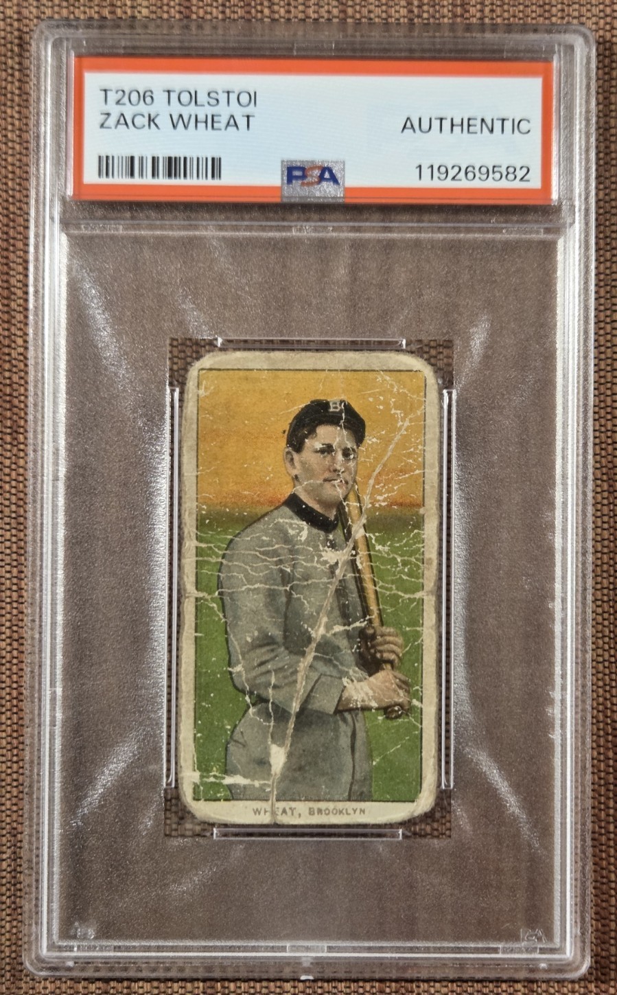 1909 Tolstoi T206 Zack Wheat Brooklyn Dodgers Baseball Card PSA AUTH HOF