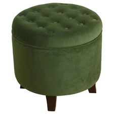 Large Round Button Tufted Storage Ottoman Green - HomePop