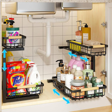 under Sink Organizer, 2 Pack Height Adjustable under Sink Organizers and Storage