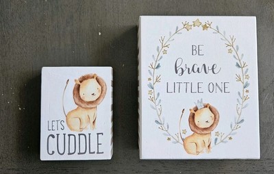 Children's Lion Nursery Wall Art Set - Let's Cuddle & Be Brave