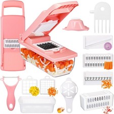 Pink Vegetable Chopper 16-in-1 Heavy Duty Food Chopper with Container Kitchen