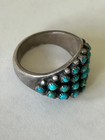 Vtg Sterling Silver Turquoise Cluster Petit Point Ring Size 13  aLm — photo 6