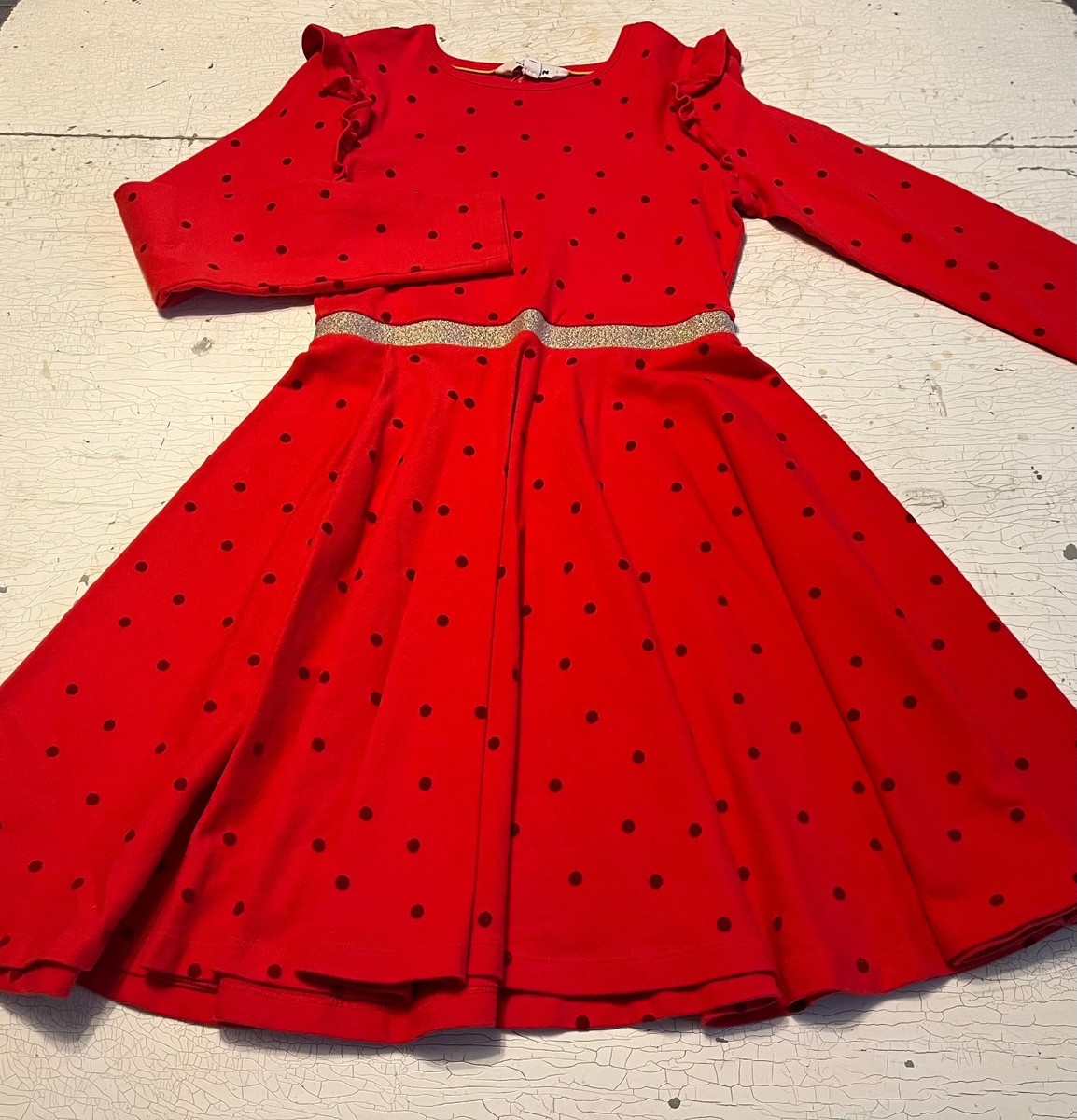 red dress with black polka dots Evie Silk Midi in Layla Dot 4X while supplies last Girl's MINI BODEN Size 11-12