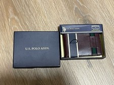 US Polo Assn. Embroidered Brown Leather Men's Passcase Wallet New In Gift Box