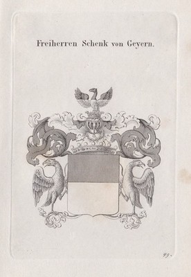 1840 Schenk Schenck von Geyern Wappen coat of arms Kupferstich Heraldik heraldry