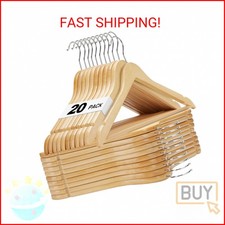 HOUSE DAY Wooden Hangers 20 Pack, Solid Wood Hanger with Non Slip Pant Bar, Heav