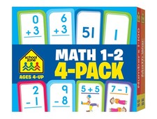 School Zone Math 1-2 4-Pack Flash Cards: 224 Cards, 1st Grade, 2nd Grade, Additi