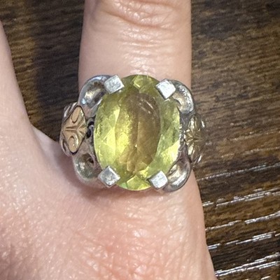 ANN KING GENUINE LEMON LIME QUARTZ  STERLING & 18K RING IN A LUCKY SIZE 9
