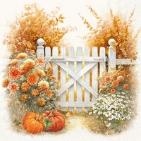 20 Servietten Autumn Garden Cream Herbstgarten Pforte KüRbisse GräSer 33X33Cm
