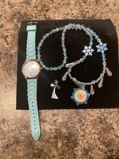 Disney Frozen Elsa 3 Piece Jewelry Set - Watch Needs Battery Necklace And Charm