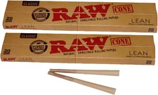 2 Packs RAW 20 Classic Lean Natural Cones - 40 Cones Count - Fantastic deal !