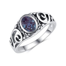 Amethyst Engagement Rings for Women Sterling Silver 7x5 MM Oval Shaped Gemsto...