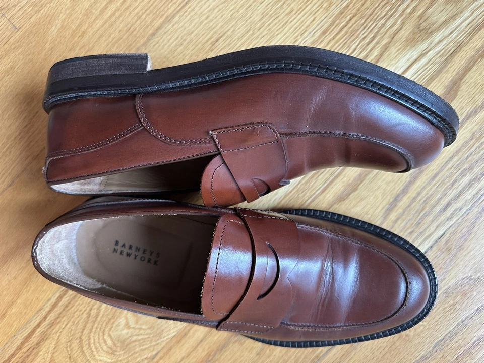 Barney’s New York Leather Loafers Shoes Brown Size 9.5 - Image 4 of 4