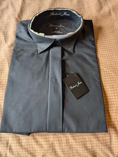 Vintage black shirt evening wear Richard Jones wing collar select size