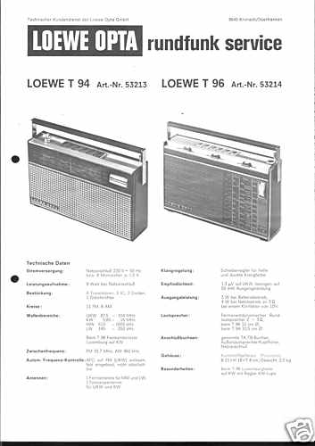 Loewe Original Service Manual für T 94 u. T 96 - Picture 1 of 1