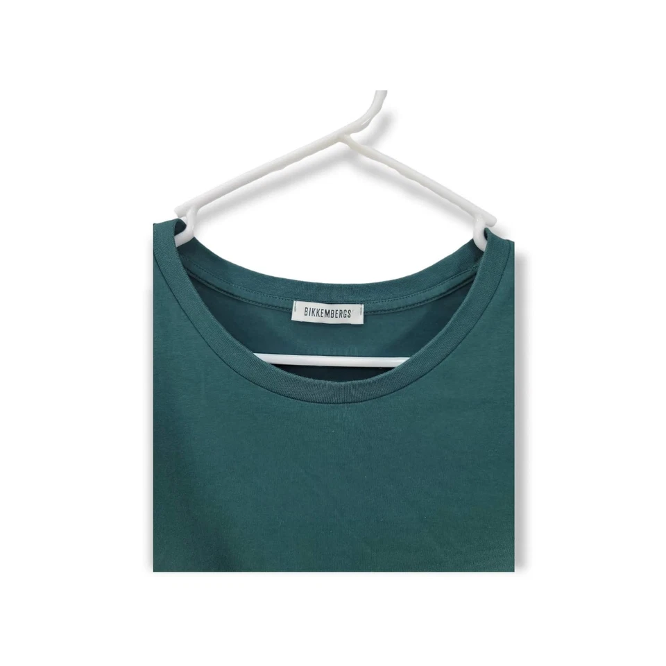 Dirk Bikkembergs Mens 2XL T Shirt Tee Green w/Stripe & Felt Patch "B" - Image 2 of 4