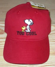 MENS PEANUTS SNOOPY WOODSTOCK ADJUSTABLE STRAPBACK HAT BURGUNDY RED CAP ONE SIZE