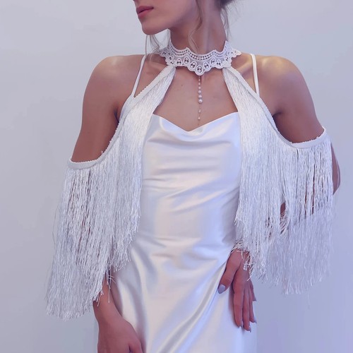 Bridal Wraps Tassel Jackets Wedding Bolero Top See-through Wedding Accessories - Picture 12 of 12