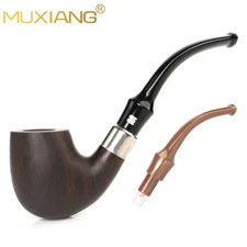 Ebony Wood 9mm Filter Tobacco Smoking Pipe 2 Bent Saddle Stem Cleaners Scraper