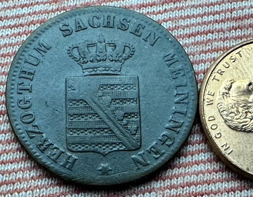 1854 German 1 Kreuzer Coin ( 202K Mintage ) Saxe-Meiningen #ZC22 - Picture 2 of 2