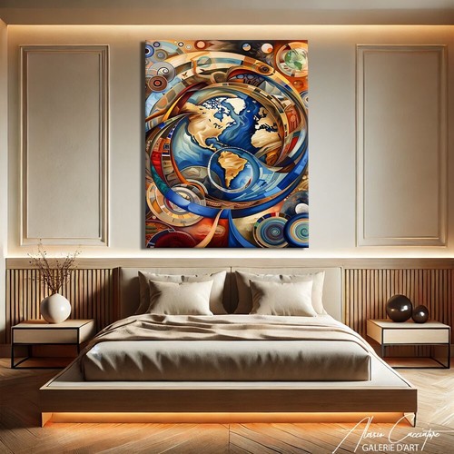Large World Map Wall Art Canvas Geometric Abstract Art Framed Decoration - Picture 5 of 8