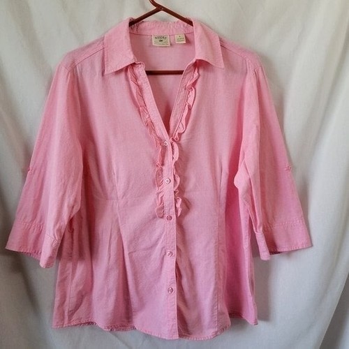 Riders by Lee LARGE Instantly Slims Women's Ruffled Blouse pink Cotton EUC - Picture 7 of 9