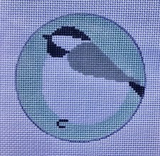 Black Capped Chickadee Bird Ornament Hand Painted Needlepoint Canvas