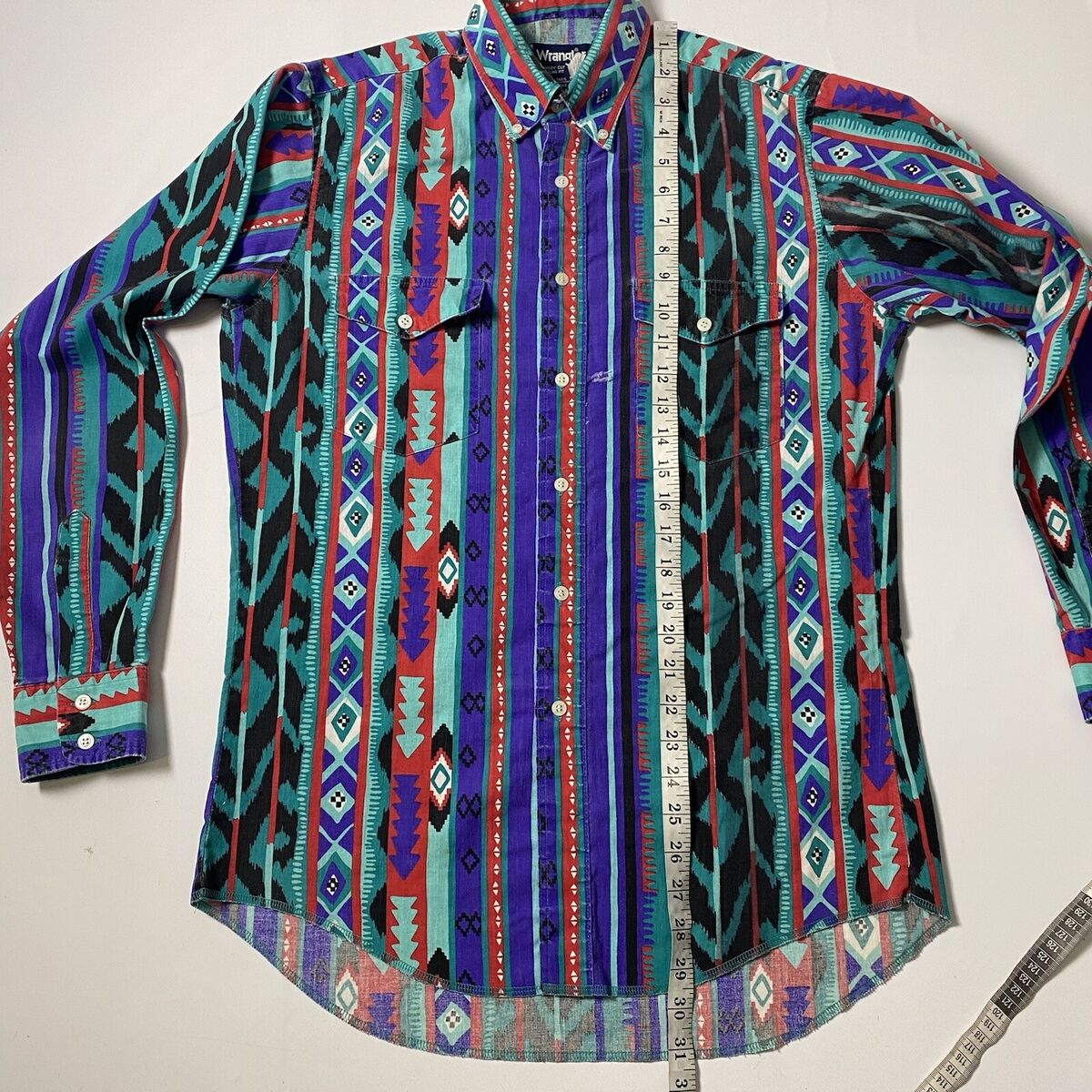 Vintage Wrangler Shirt Mens 15.5x34 Aztec Western Button Vintage Wrangler Shirt Mens 15.5x34 Aztec Western Button