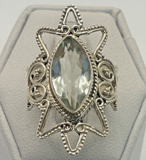 India .925 Vintage Sterling Silver Estate Ring Size 7.75 w/ Light Green Stone