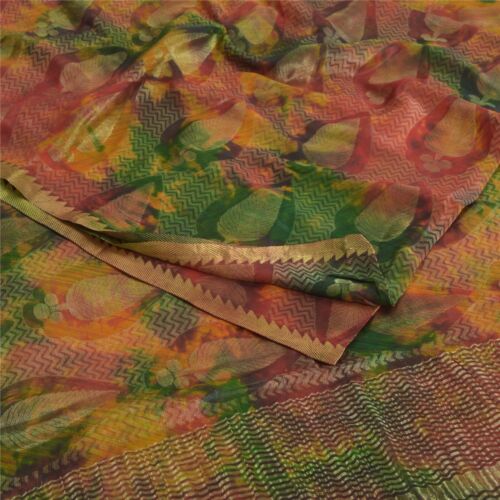 Sanskriti Vintage Orange Tiedye Sarees Pure Georgette Silk Zari Work Sari Fabric - Afbeelding 1 van 12