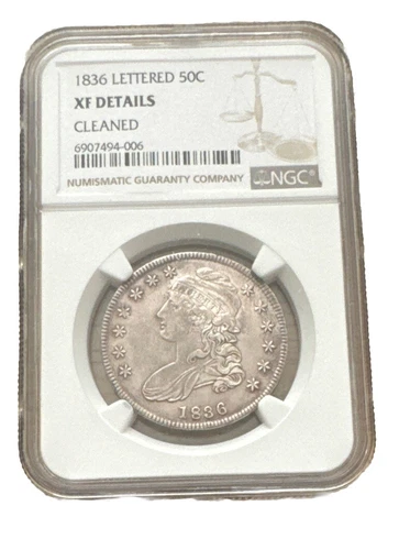 1836 Capped Bust Silver Half Dollar Lettered NGC  XF -Details Cleaned