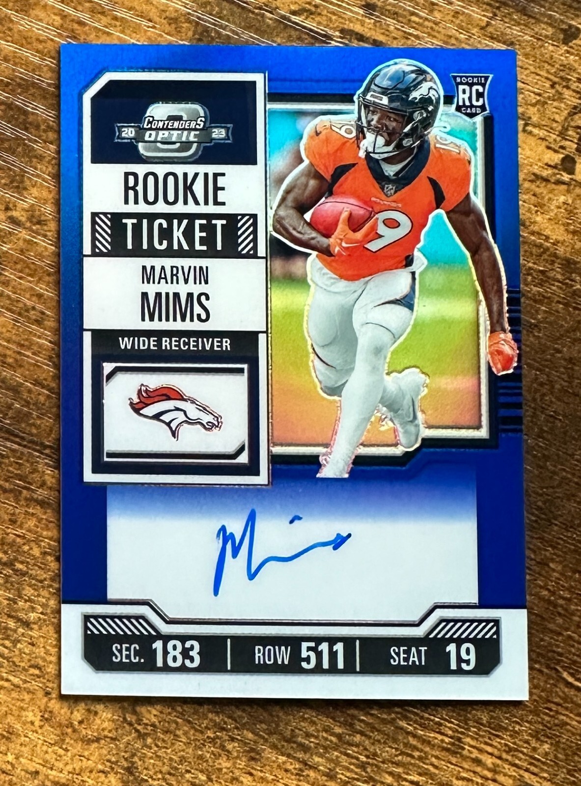 2023 Panini Contenders Optic Blue Auto #124 Marvin Mims /75 RC #X10999