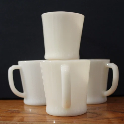 FIRE KING Set/4 White Mug Oven Ware Milk Glass D Handle*VTG USA*Mid-Century