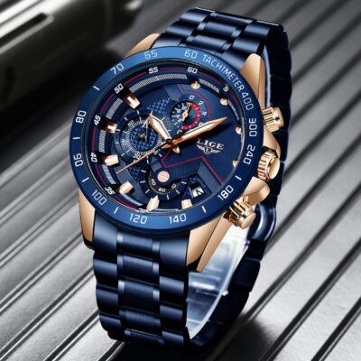 2019 LIGE nouveau bleu mode affaires horloge hommes montres haut marque de luxe