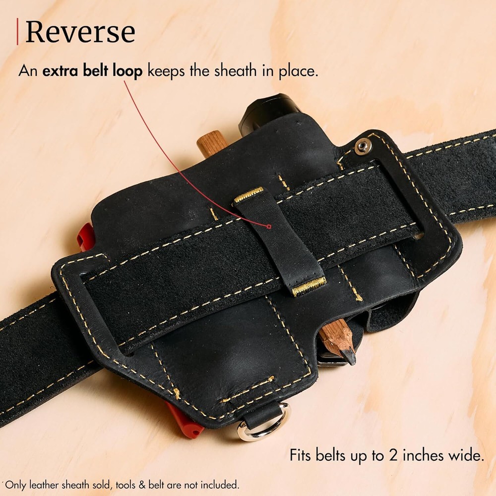 Multi Tool Utility Belt Sheath Black Top Grain Leather EDC Pouch Organizer Mens