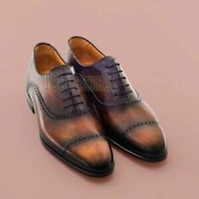 Handmade Men's Leather Brown Burnished Classic Oxfords Formal Dress Shoes-743
