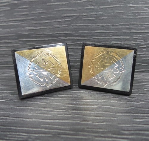 Vintage Sterling Silver Square Unique Aztec Screw back Earrings ( Mexico