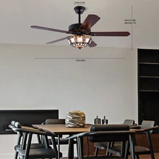 Tiffany 3-SpeedsCeiling Fan Light Lamp Dimmable LED Chandelier Pendant w/Remote