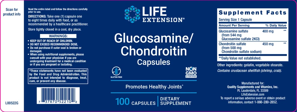 PACK de 3 Life Extension glucosamina condroitina para articulaciones sanas cartílago 100 tapas Foto 2 de 4