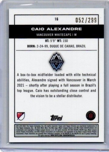 2022 Topps Chrome MLS - Pitch Prodigies #16 Caio Alexandre (RC) /299 Short Print - Picture 2 of 2