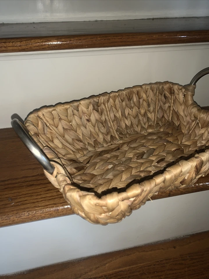 14” Wicker Farmhouse Basket New STRAW STUDIOS Unique Serving Tray w/ Handles NEW - Image 3 of 4