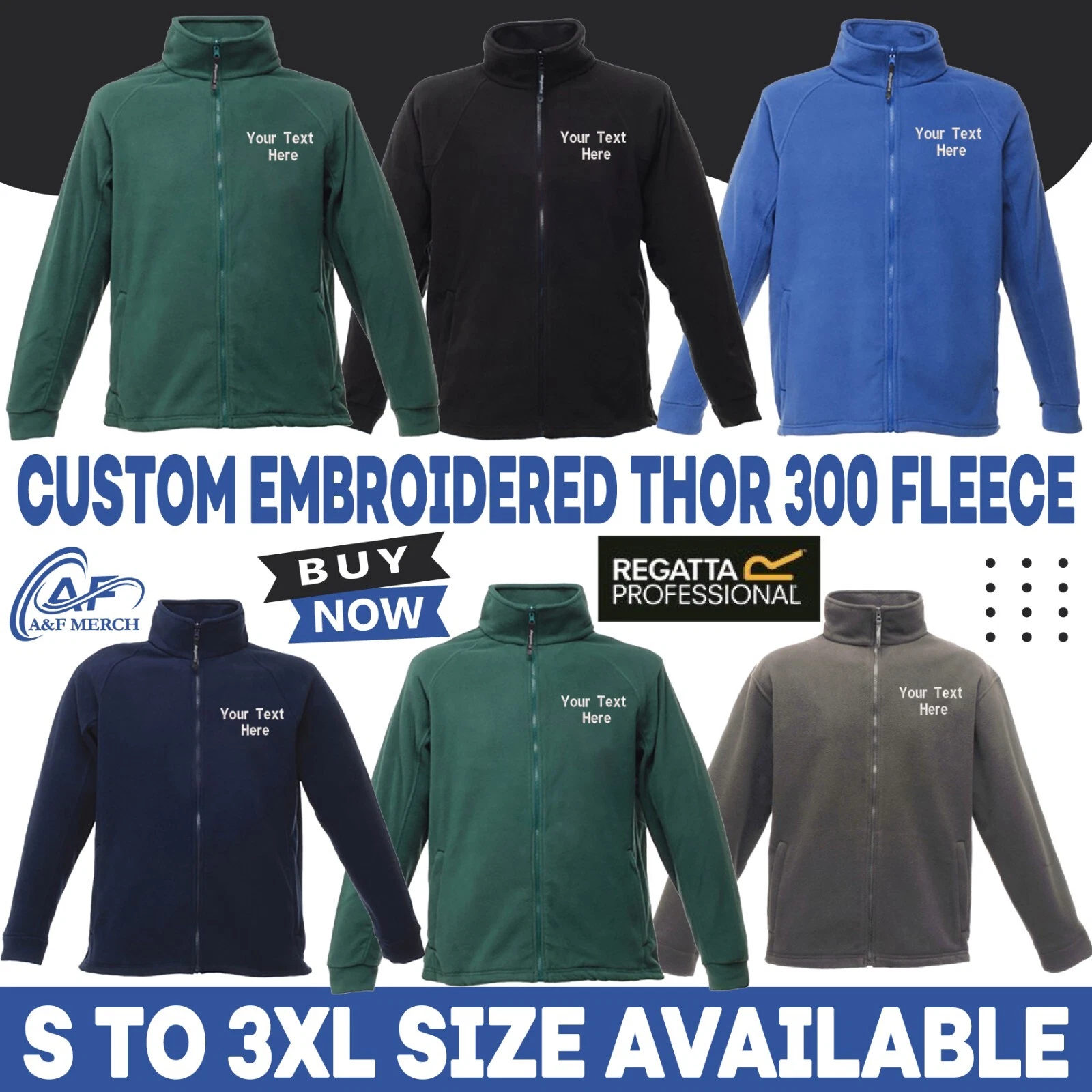 Personalised Embroidered Regatta Thor 300 Fleece RG188 Full Zip Workwear Jacket