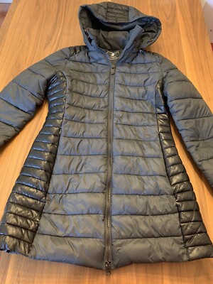 Save the Duck schöne Stepp Jacke Mantel Gr. 3 38 40 schwarz Kapuze Kunstleder