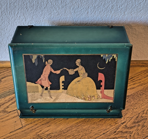 Antique Wood Slant Top Ladies Lectern Writing Art Stationary Lap Desk Travel Box